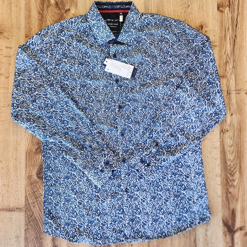 NWT SILVER STONE‎ Collection Modern Fit Men's Long Sleeve Button Down XL Paisley